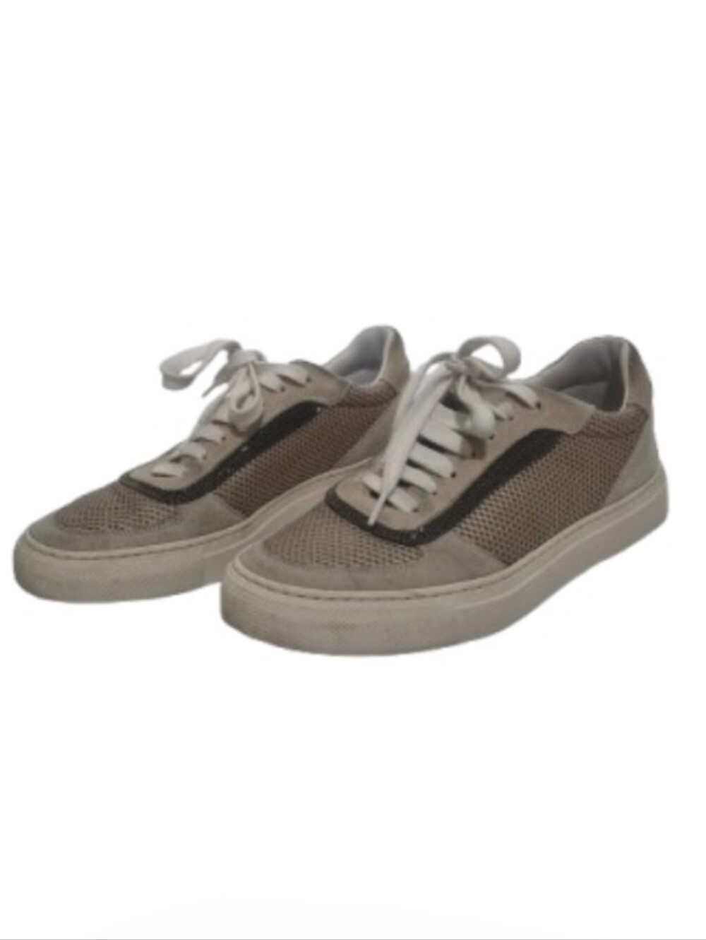 BRUNELLO CUCINELLI - Monili Suede & Mesh Low Top Sneakers in Neutral Beige.